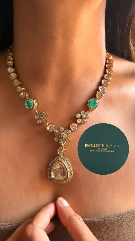 Moissanite floral & mint doublet collar set