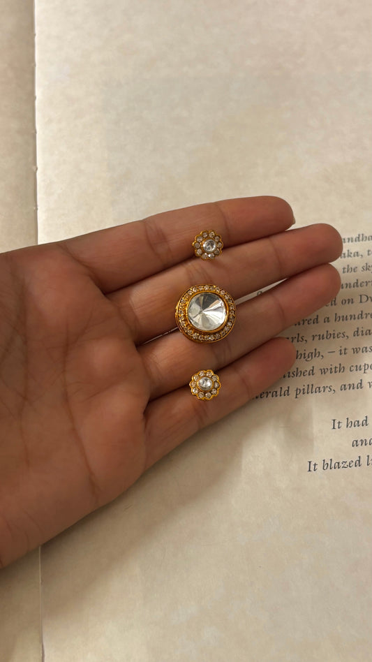 Uncut polki dual side open adjustable ring