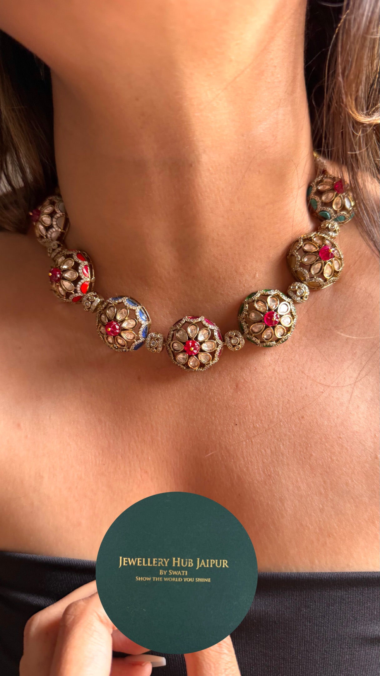 Sabyasachi inspired ruby floral with navratna meenakari Necklace