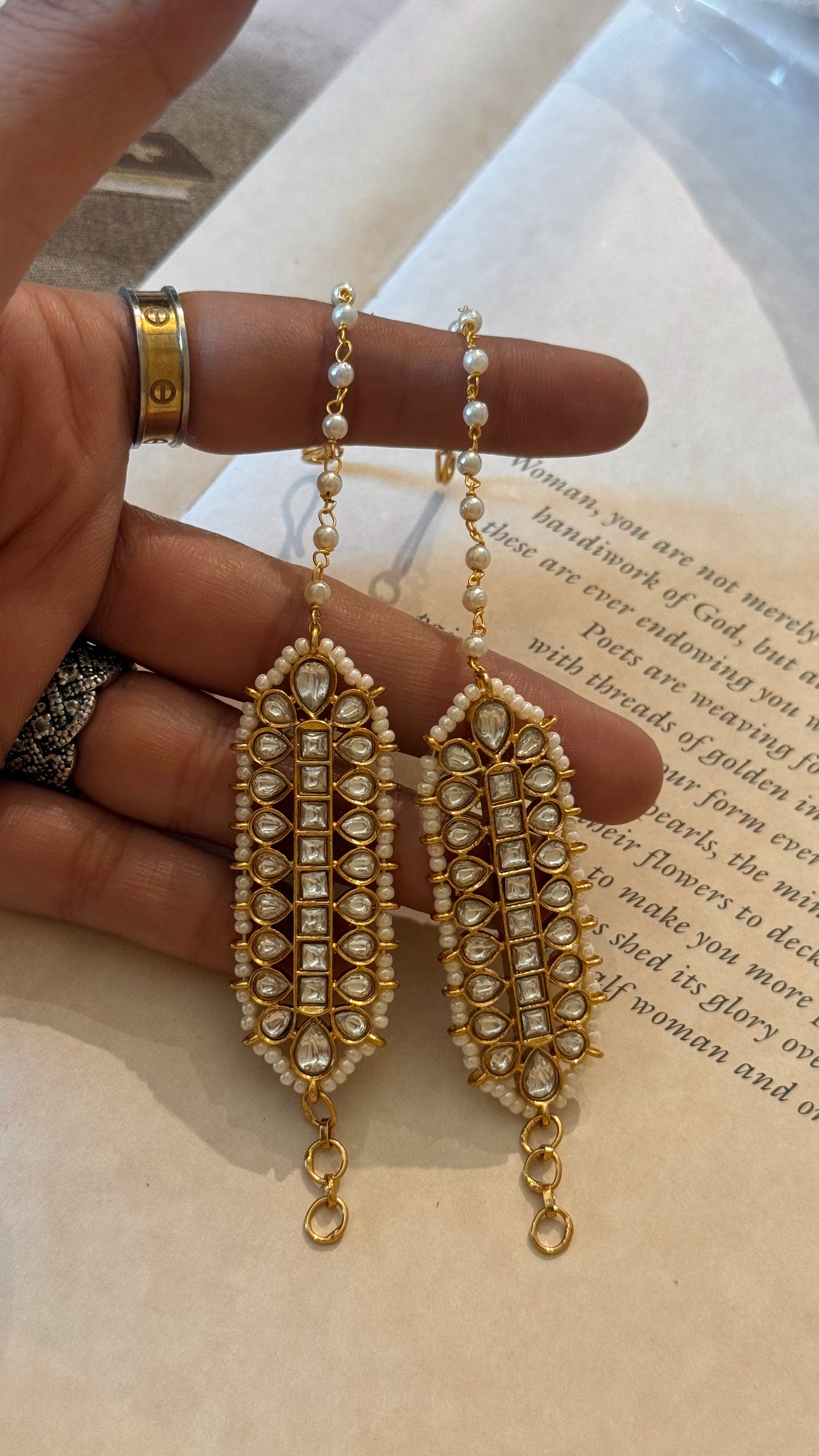 Polki pearl earchain