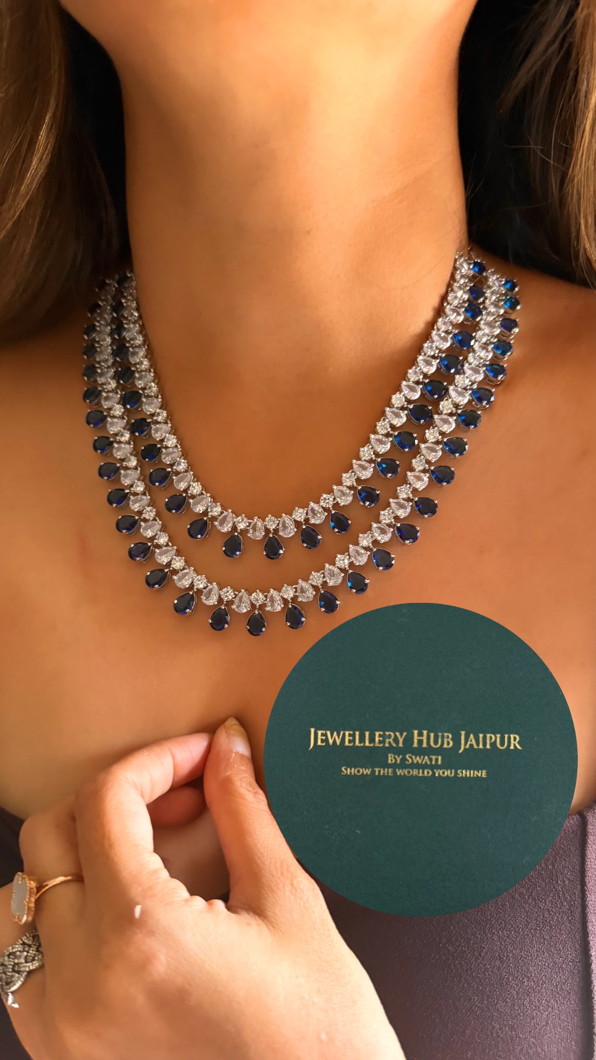 Crimson Royale diamond Drop with teardrop sapphire dual layer set