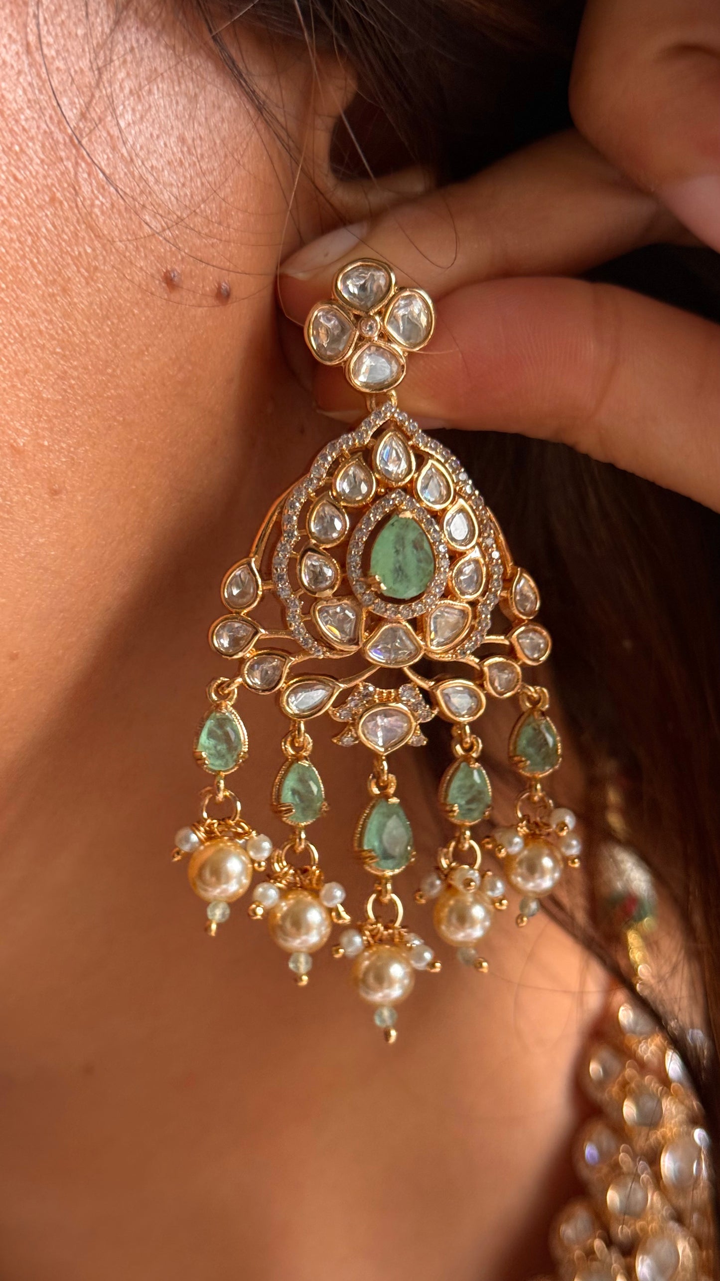 Mint doublets & moissanite polki necklace with maangtika