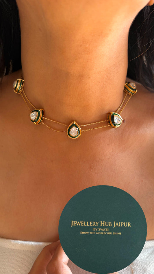 emerald gold meenakari polki necklace