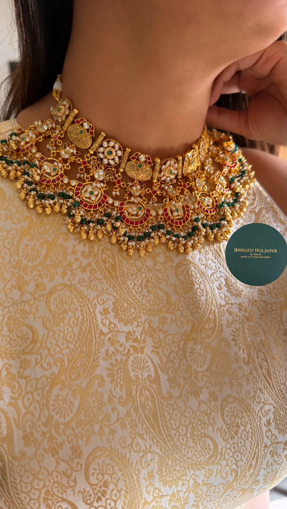 Heritage paachi gold ghungroo necklace