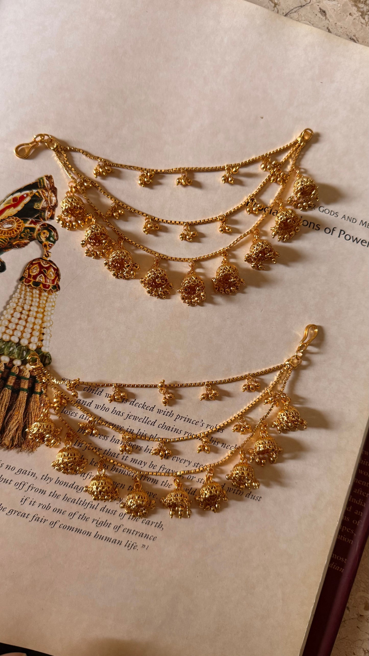 3 layer jhumki with gold kaanchain