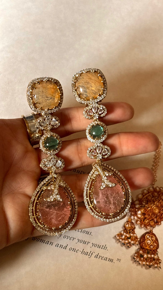 Sabya inspired with peach cz diamond Earrings