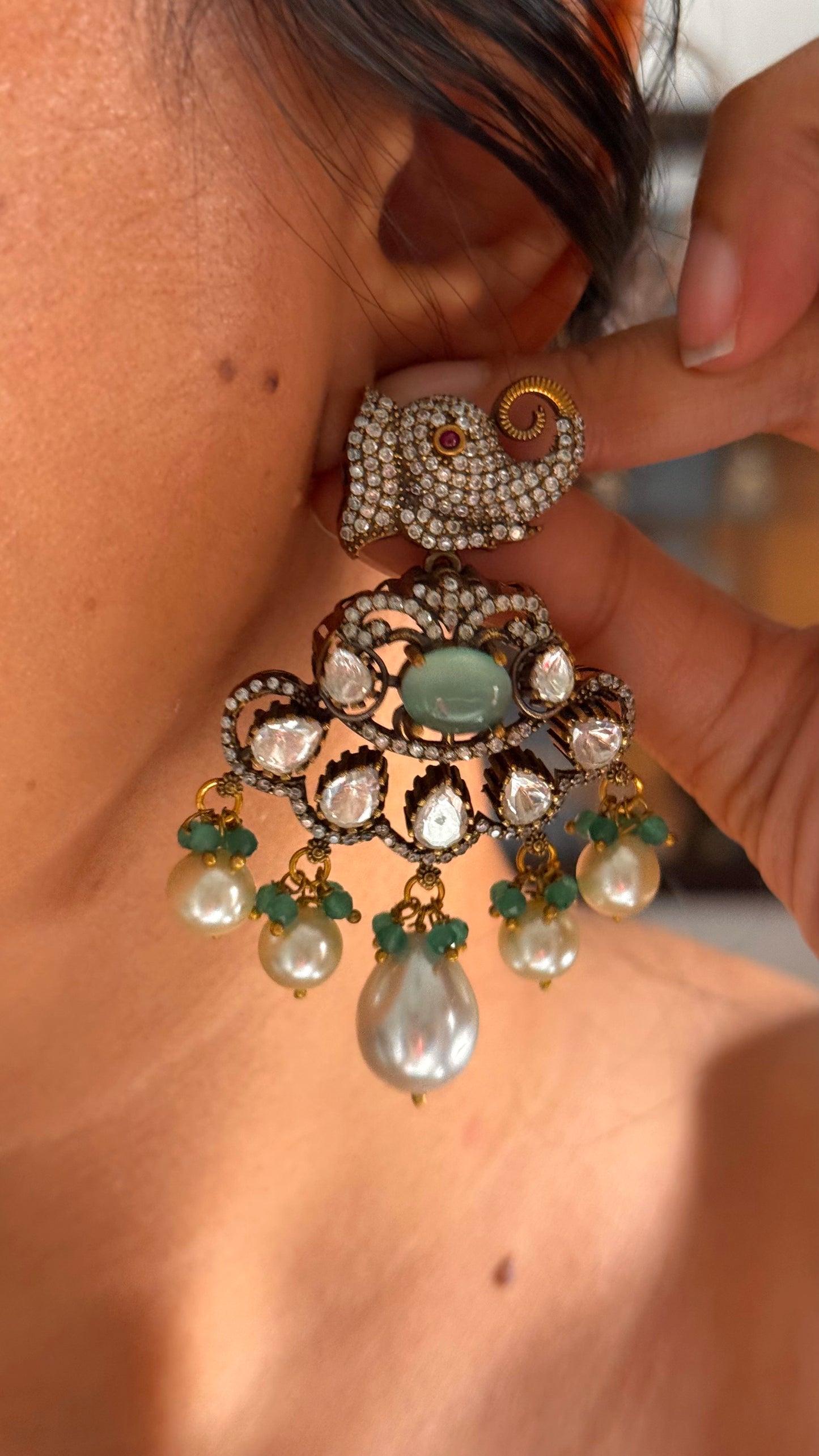 Mint victorian Chandi polki long necklace