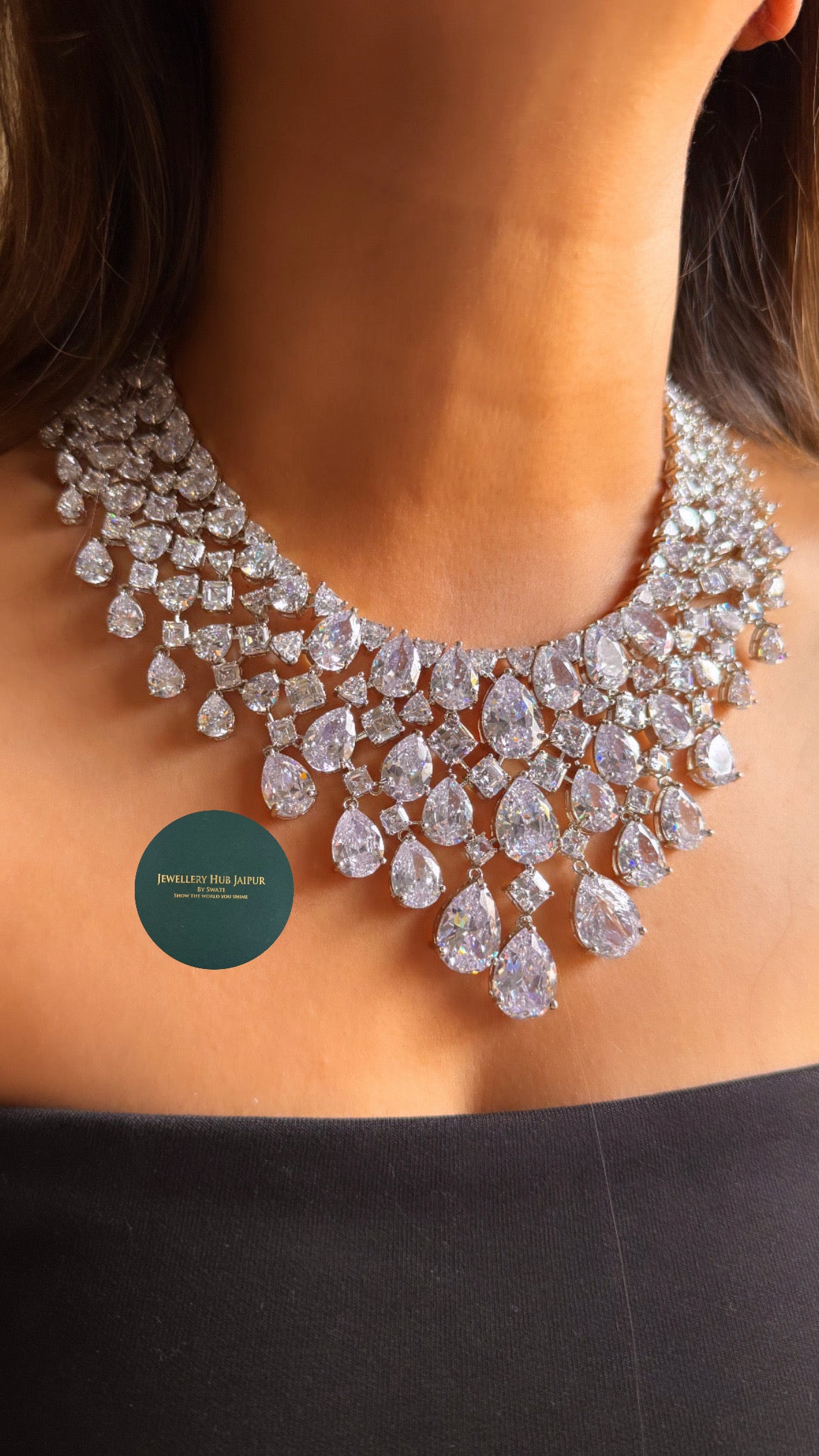 Jasmine Designed cz diamond collar necklace set