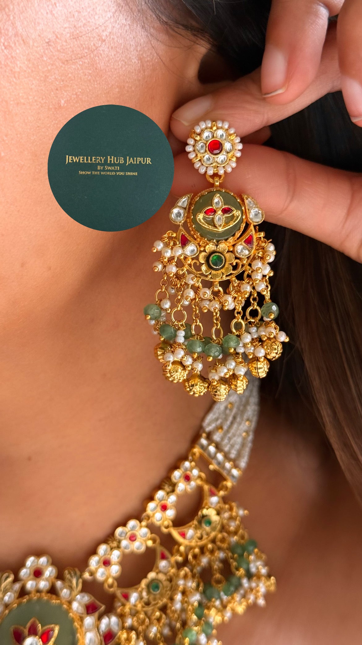 Handmade Heritage Polki set with ruby floral pattern