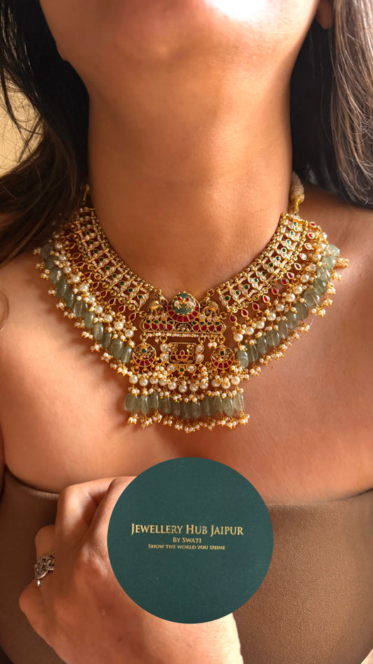 Handmade real jadau paachi collar Necklace
