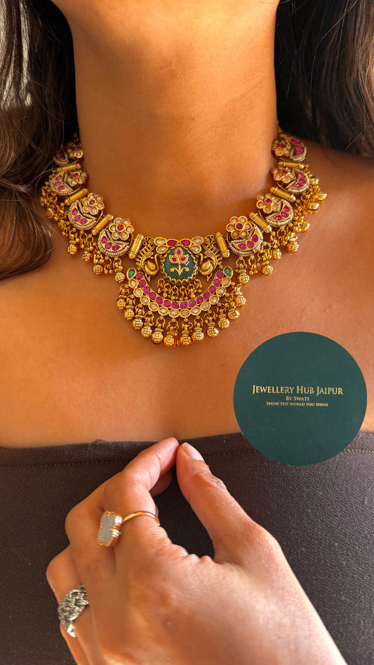 Rajwada inlay work collar necklace