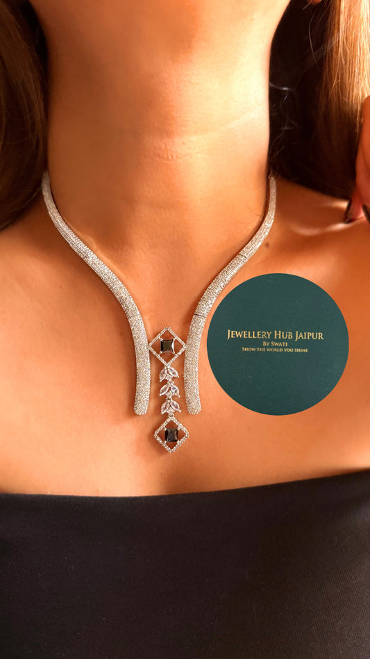 Black designer cz diamond necklace