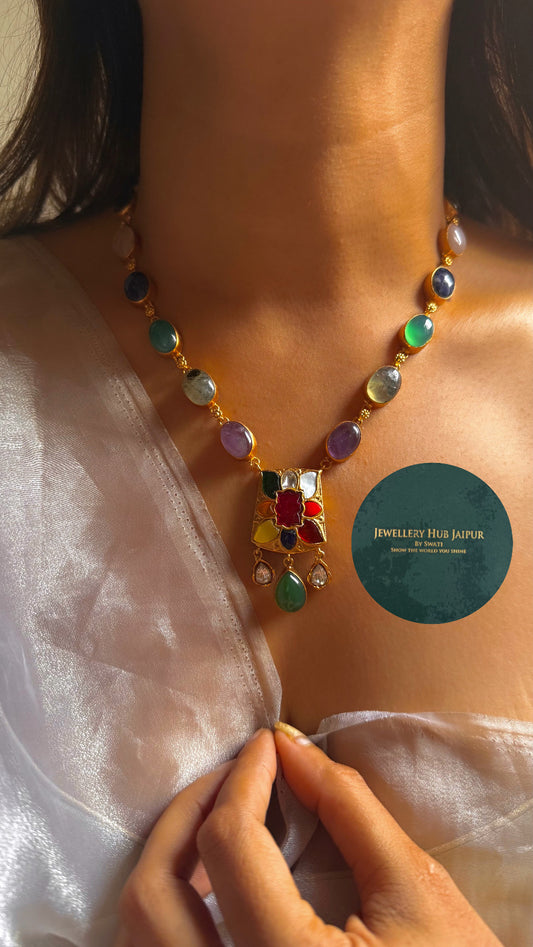 Amrapali inspired Navratna real gems necklace
