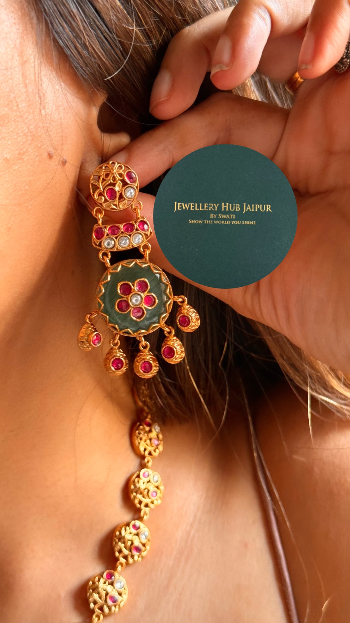 Amrapali inspired Natural stone Mint with rani pink floral inlay collar set
