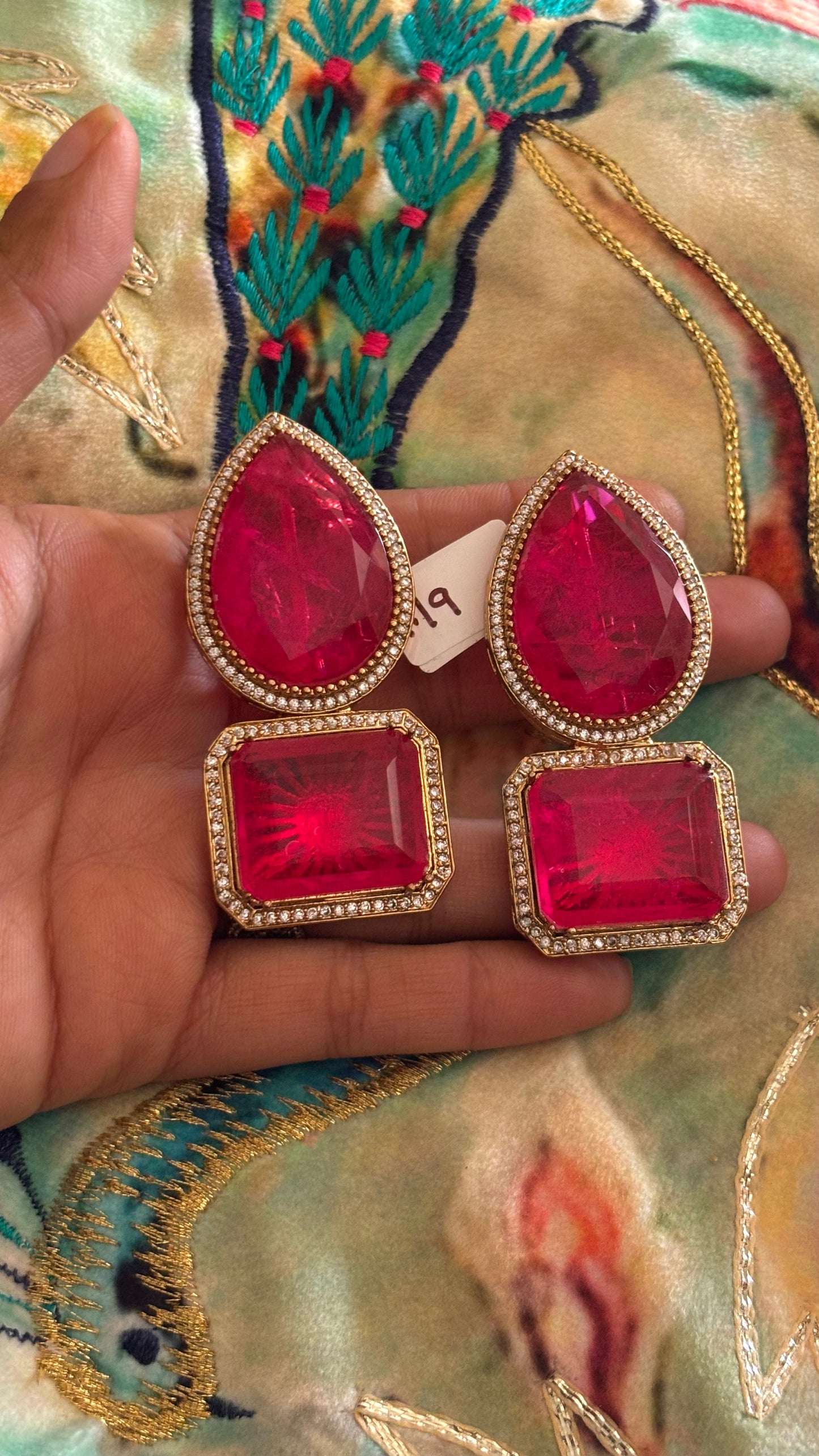Fuchsia pink stone danglers