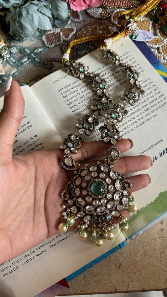 Mint Moissanite collar necklace with earrings