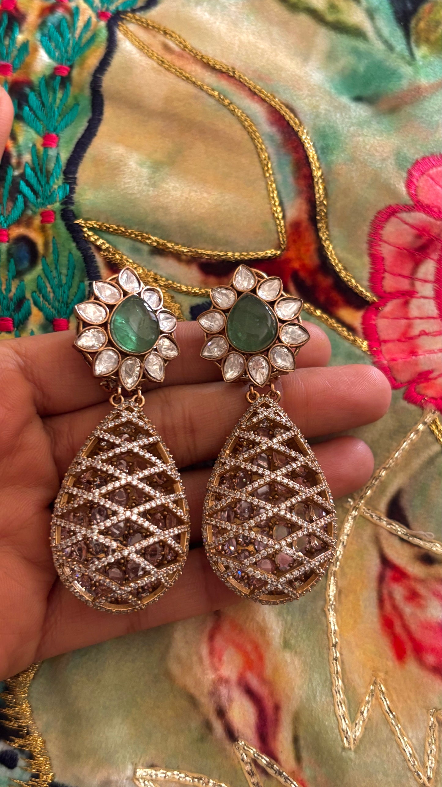 Mint & Rose quartz designer danglers
