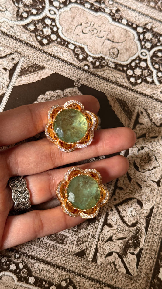Mint doublet floral design studs