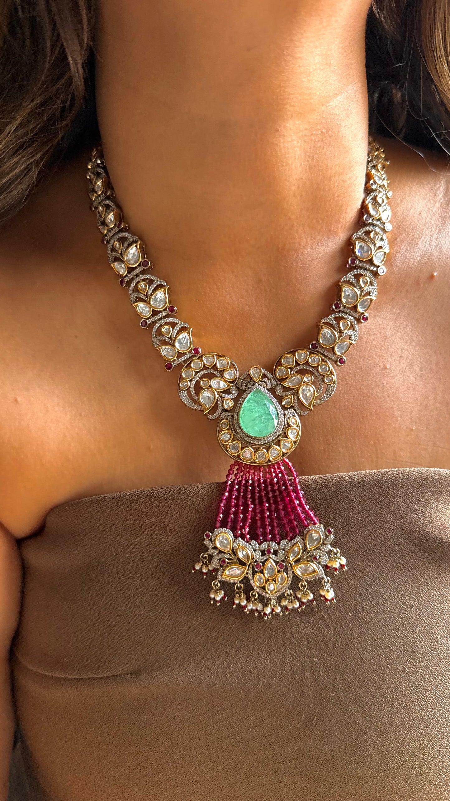 Mint & Rani pink designer cocktail necklace