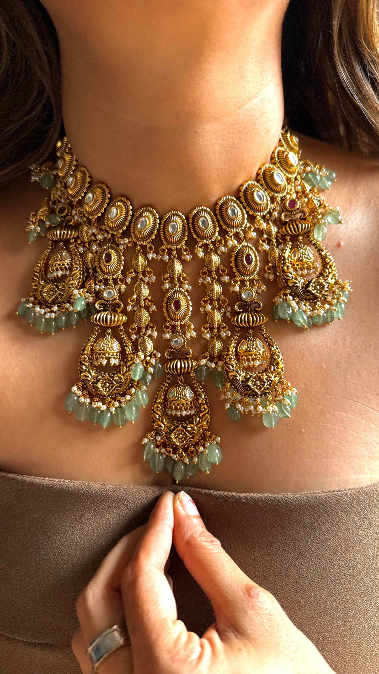 Oxidised Royal Rajwada chand jhumki necklace