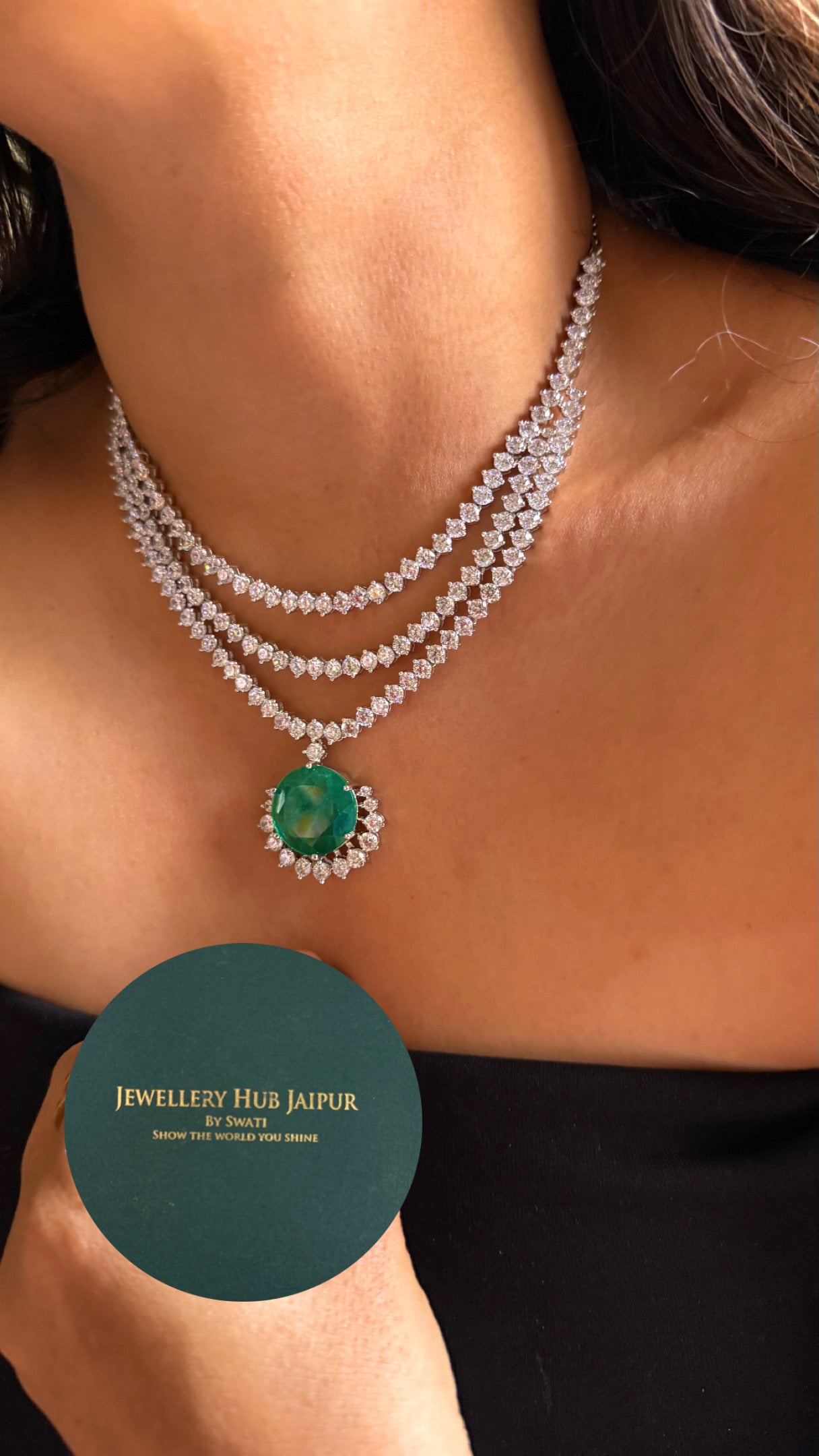 Mint doublet triple layer cz diamond minimalist necklace