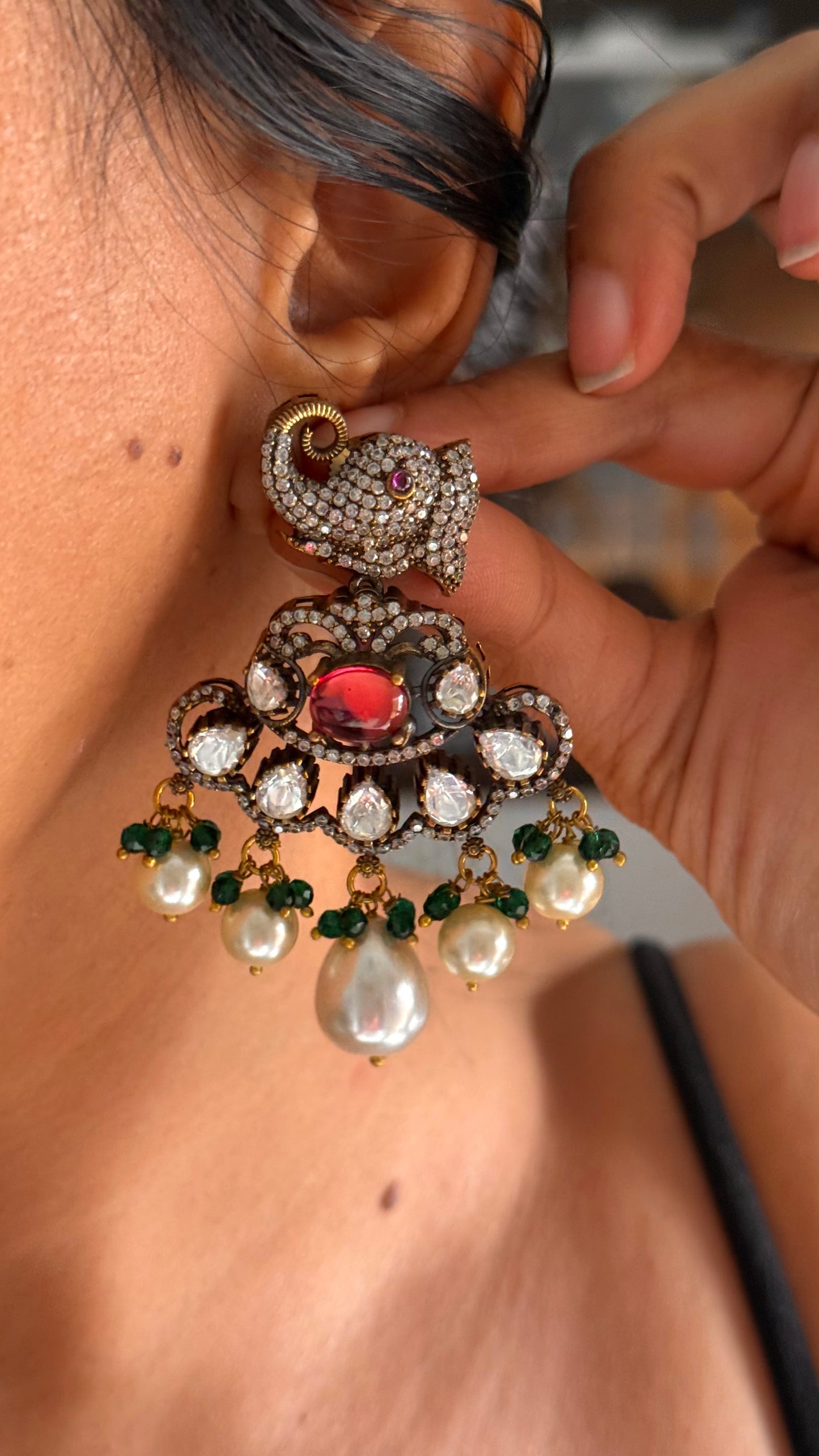 Emerald victorian Chandi polki long necklace