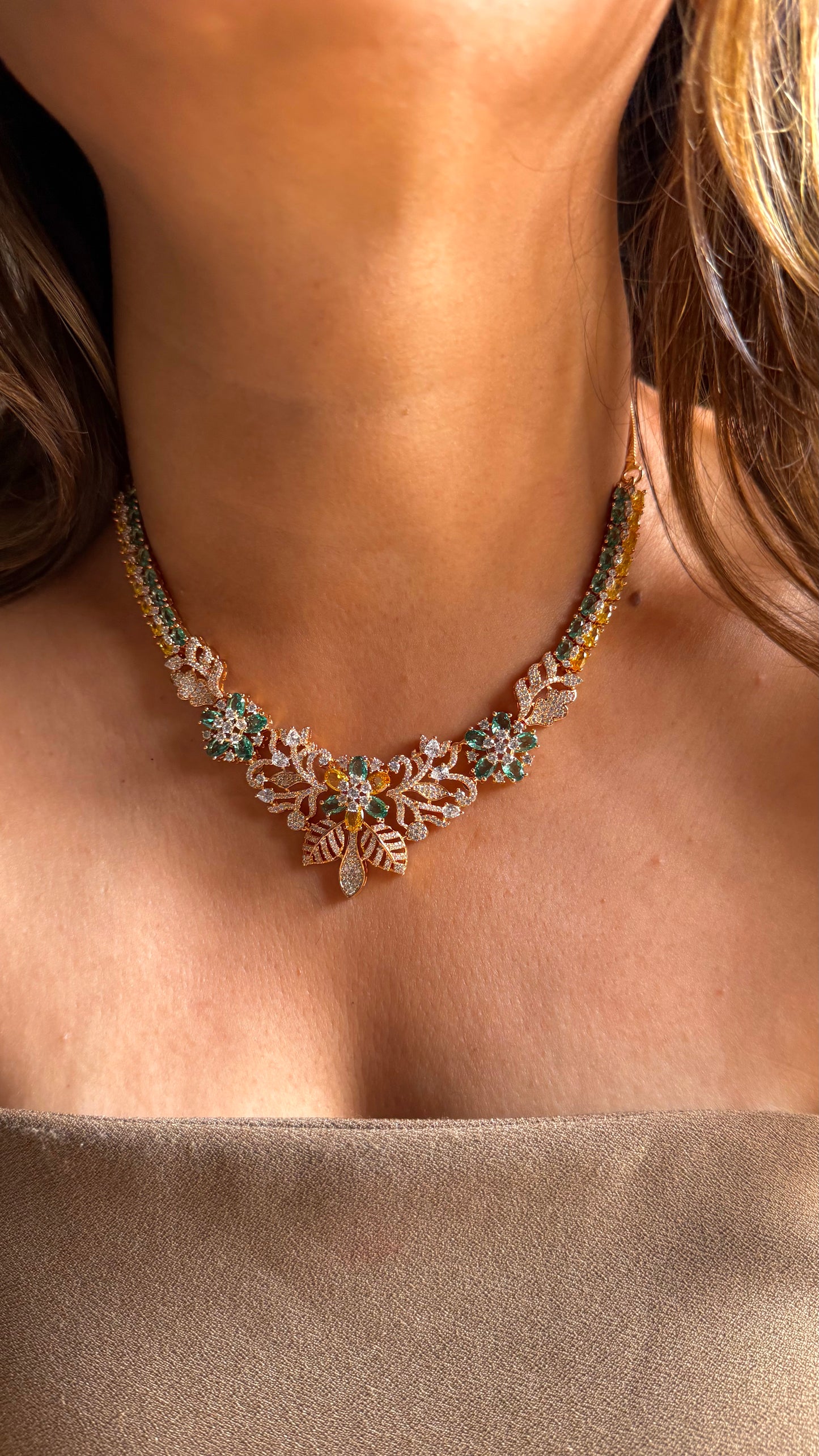 Swarovski emerald & topaz necklace