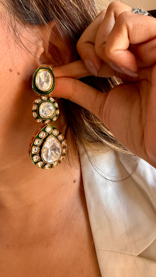 Emerald meenakari moissanite polki earrings