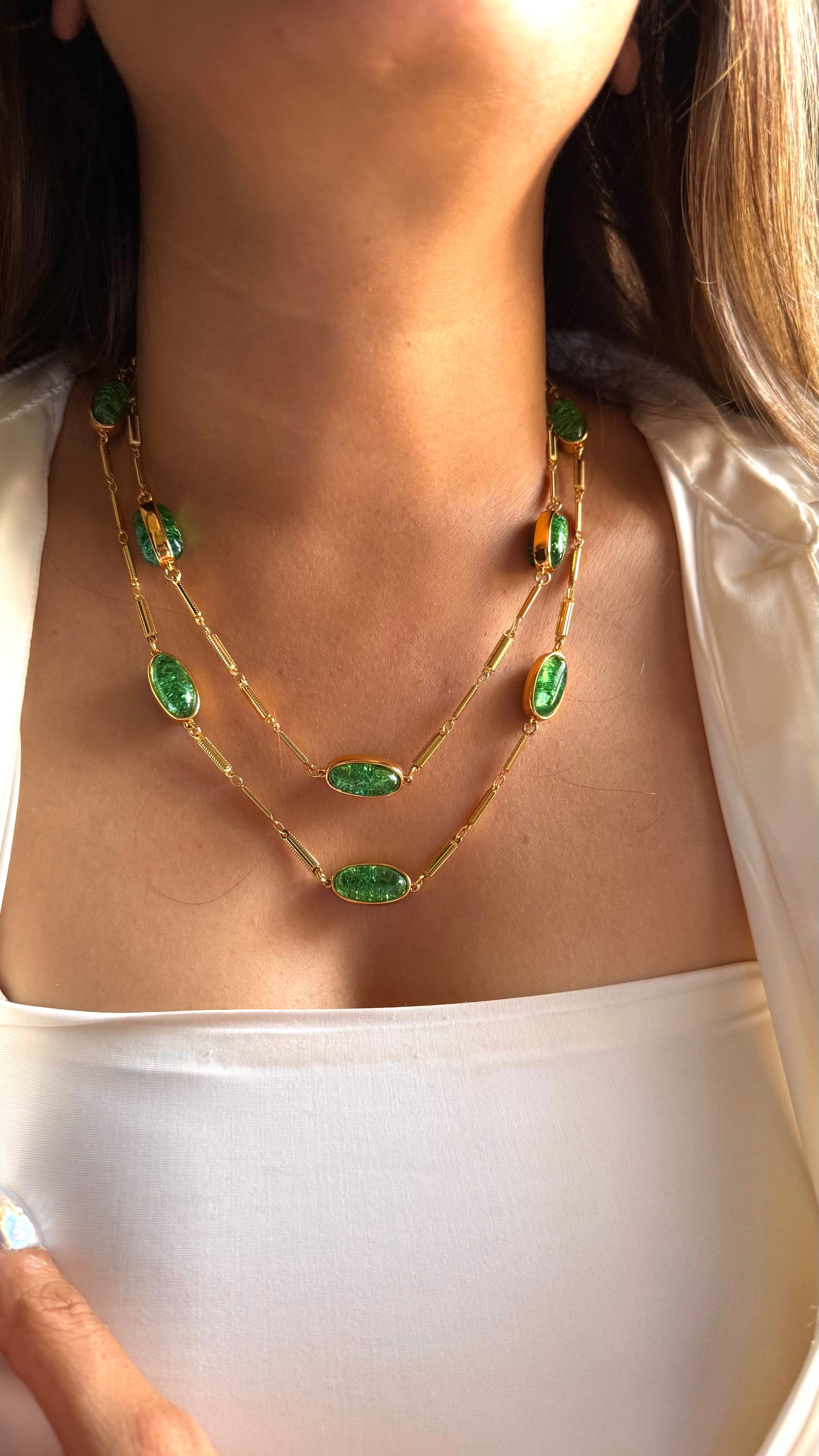 Emerald doublet dual layer necklace