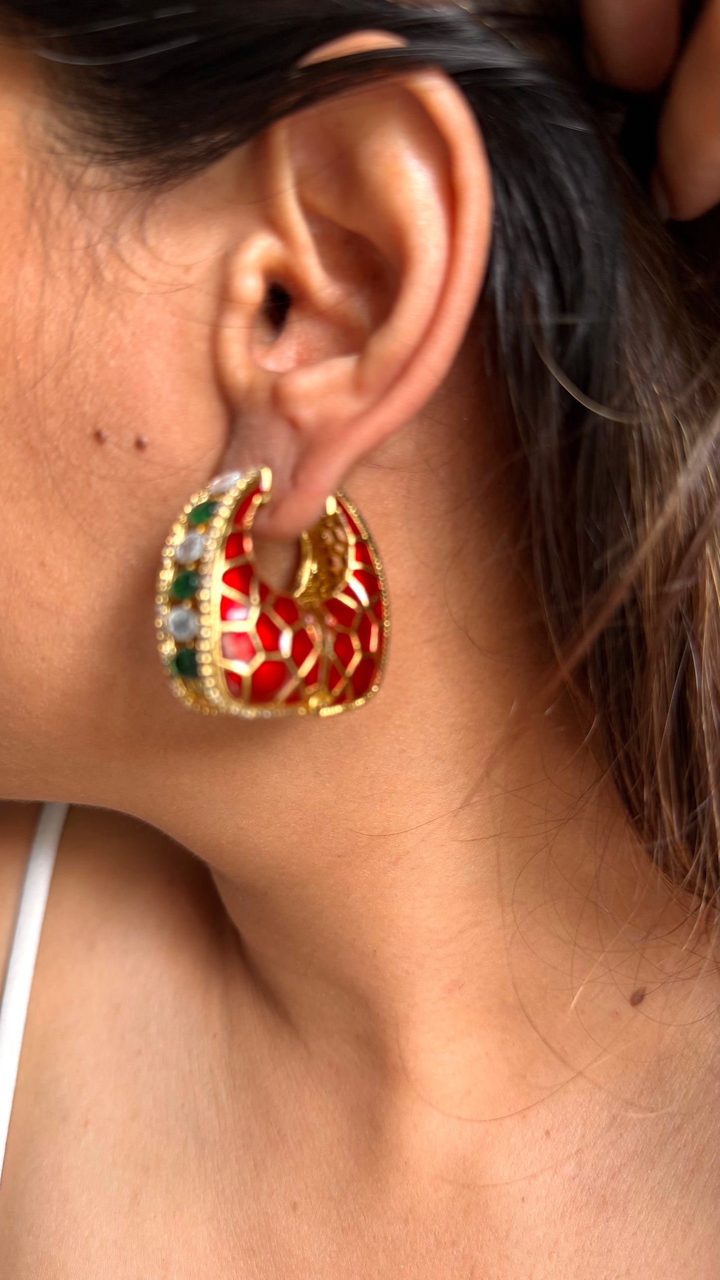 Ruby katdana with emerald polki earrings