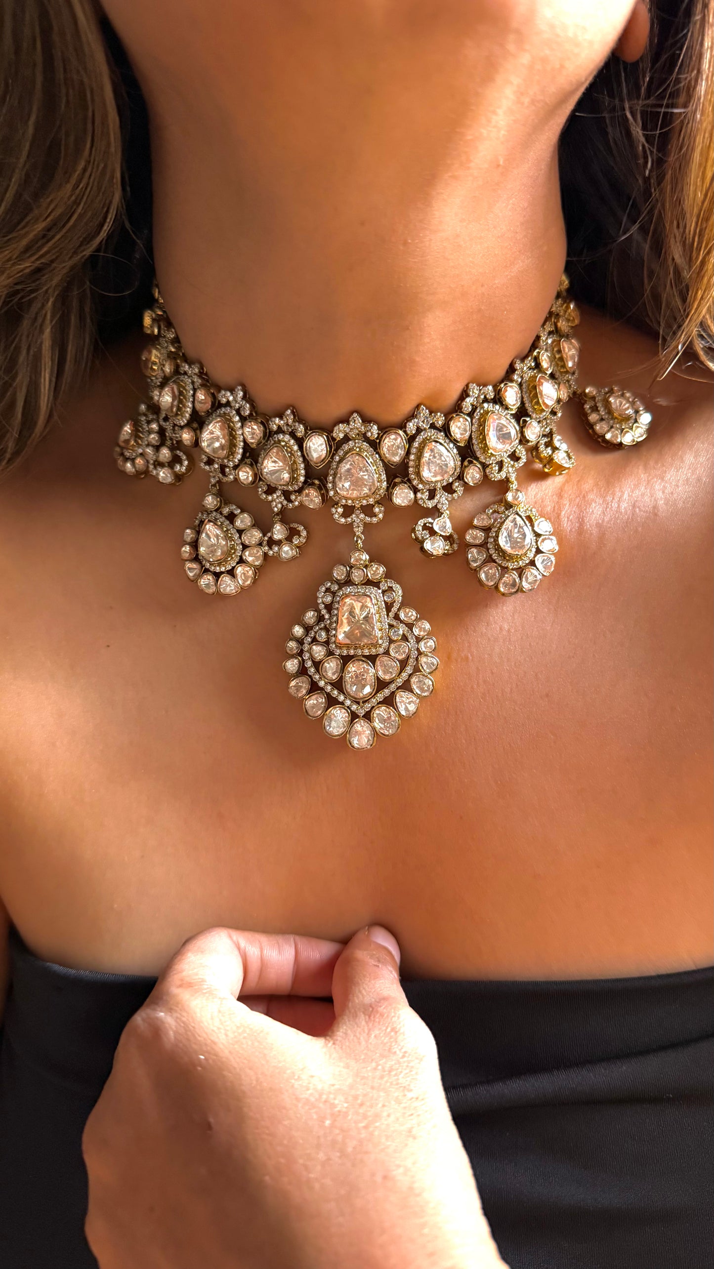 Real Moissanite Polki victorian Statement Necklace