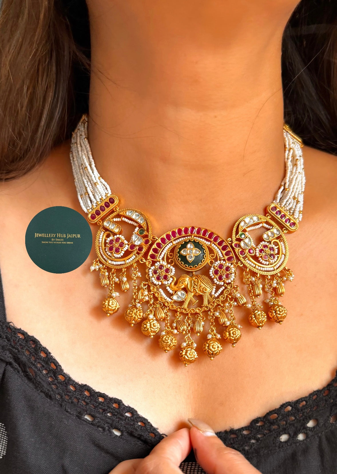 Golden Mirage in ruby & emerald Inlay rajwada Set