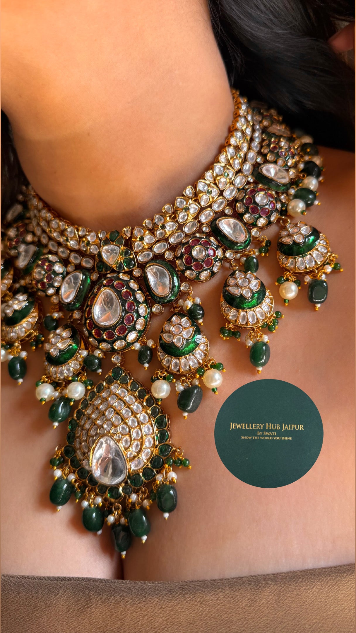 Emerald meenakari heritage polki necklace