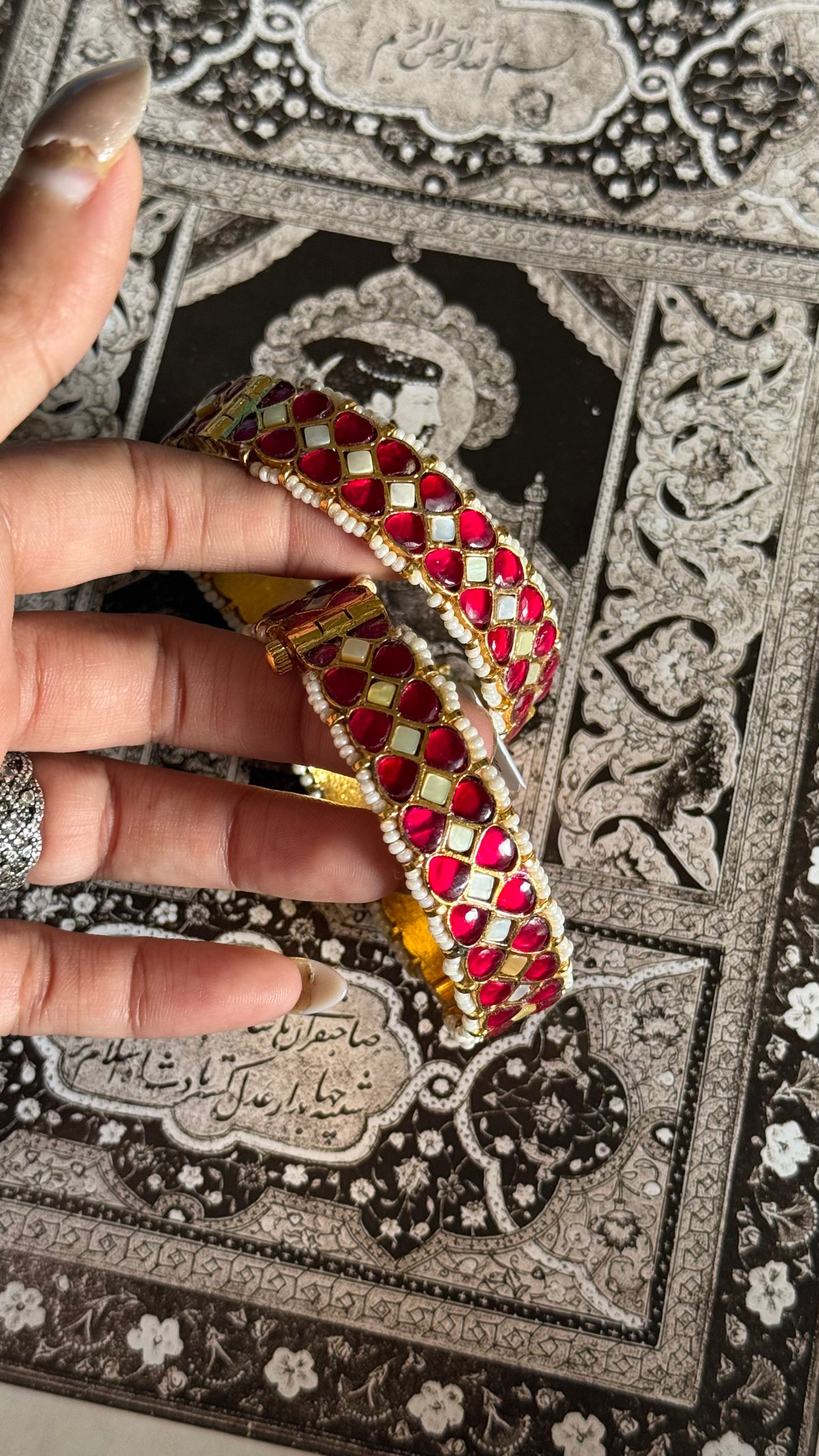 Paachi Ruby & mother of pearls openable bangle