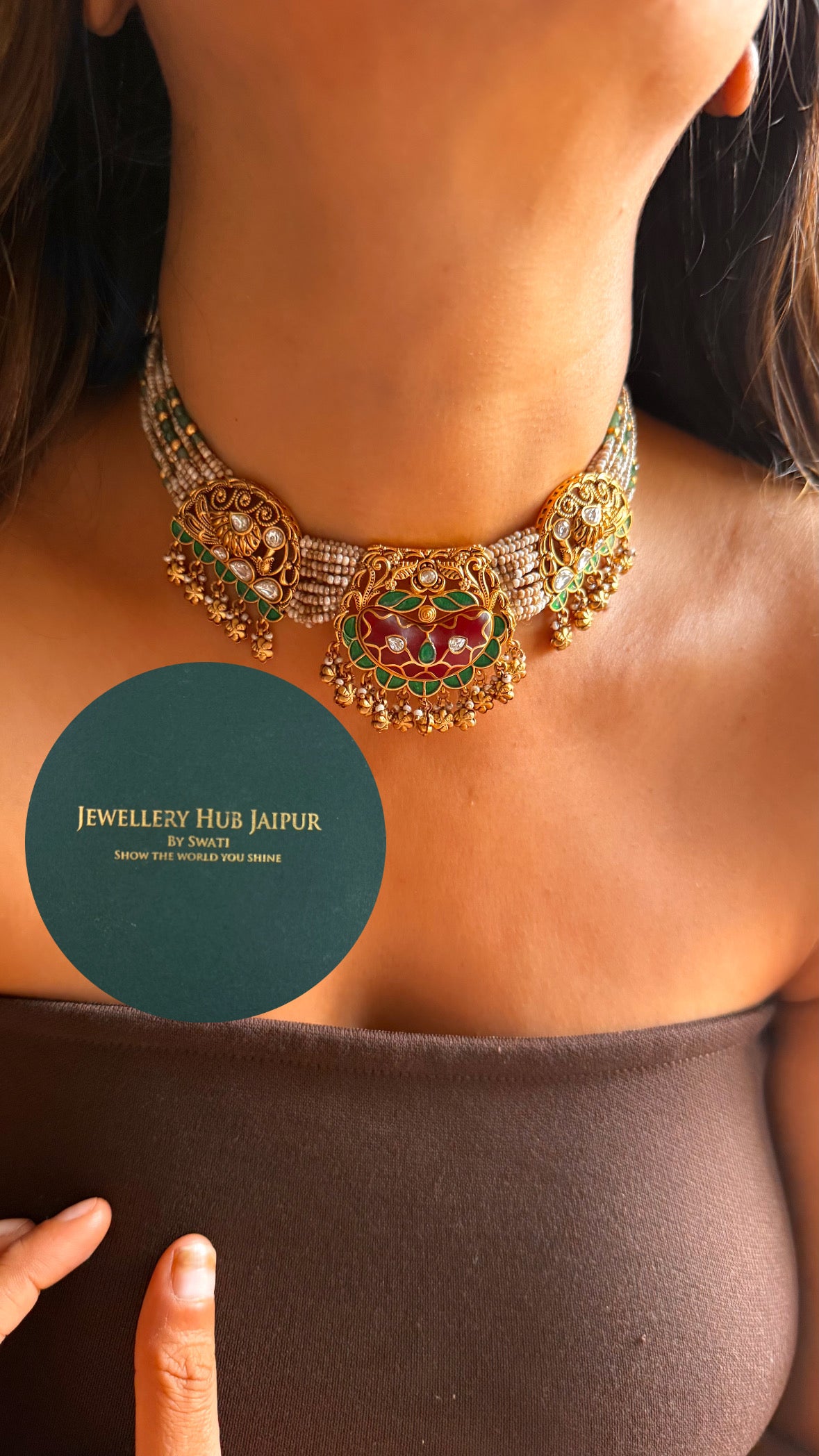 Royal Aviary emerald & ruby Inlay rajwada Necklace Set