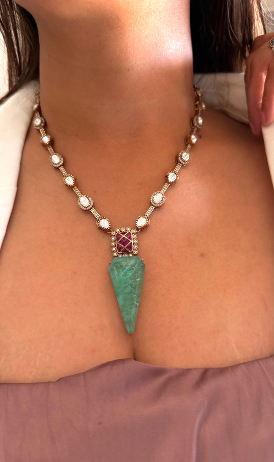 Eshvini Mint & ruby katdana moissanite mid length necklace