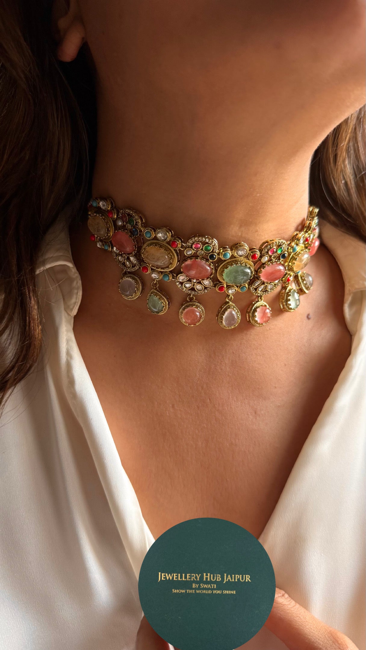 Sabyasachi inspired mint with natural stone Necklace