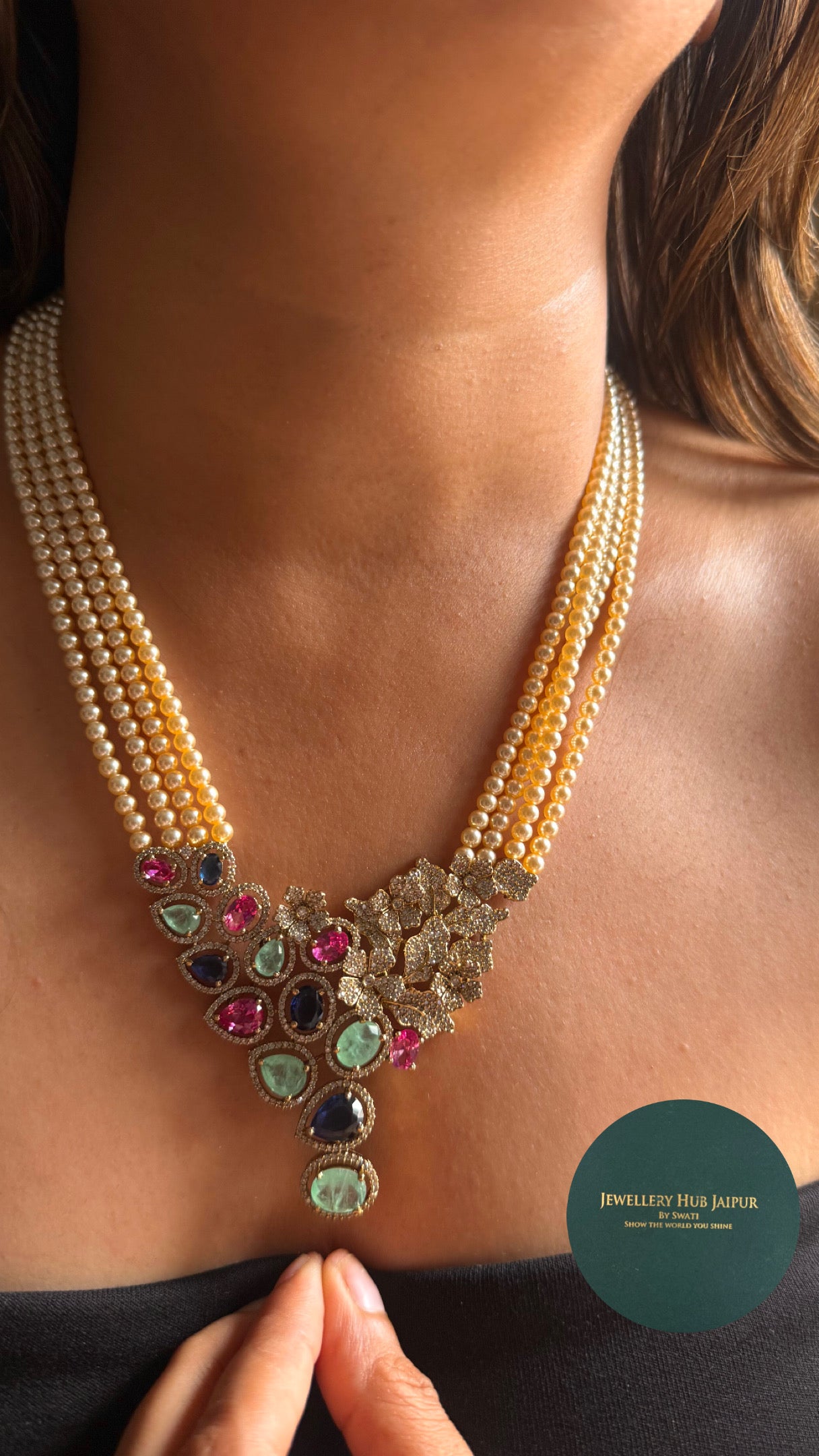 Multicoloured pendant with pear detailing Necklace