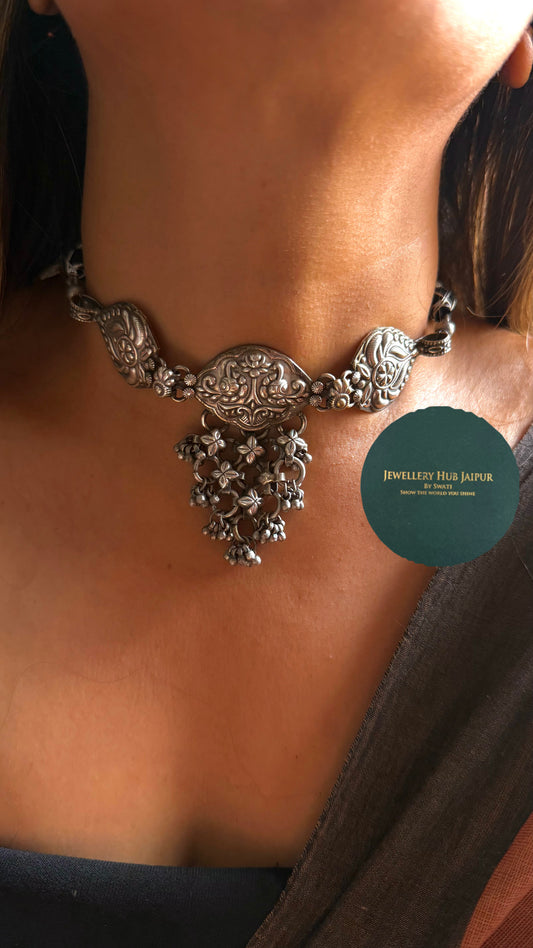 Santhal Tribal Floral Ghungroo Drop Choker