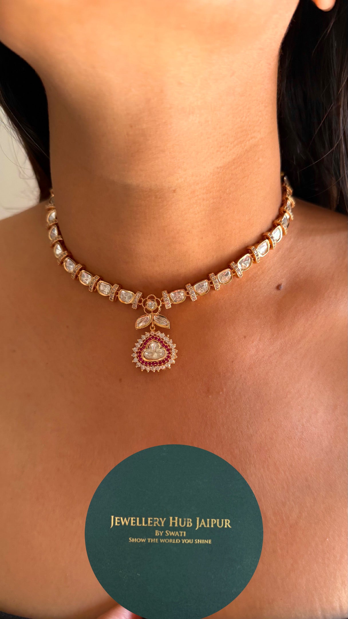 Floral ruby polki collar necklace set