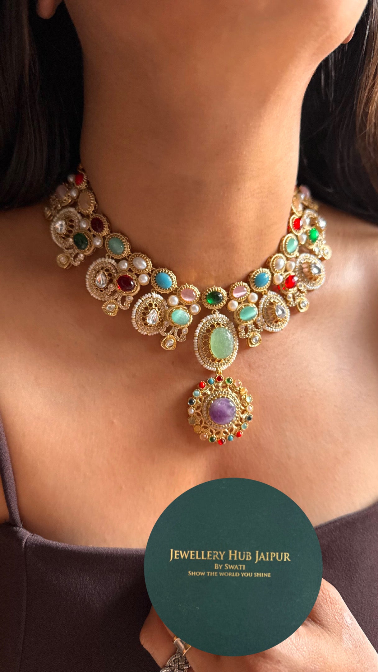 Sabyasachi inspired navratna( tanzanite) necklace