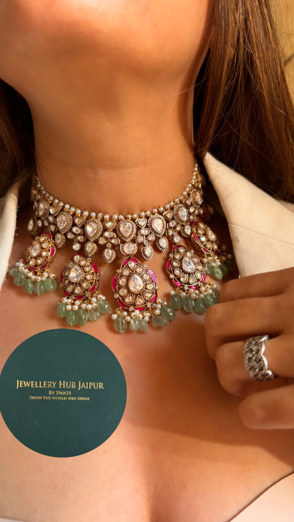 Bridal Asia Moissanite Rani  & Mint Choker set