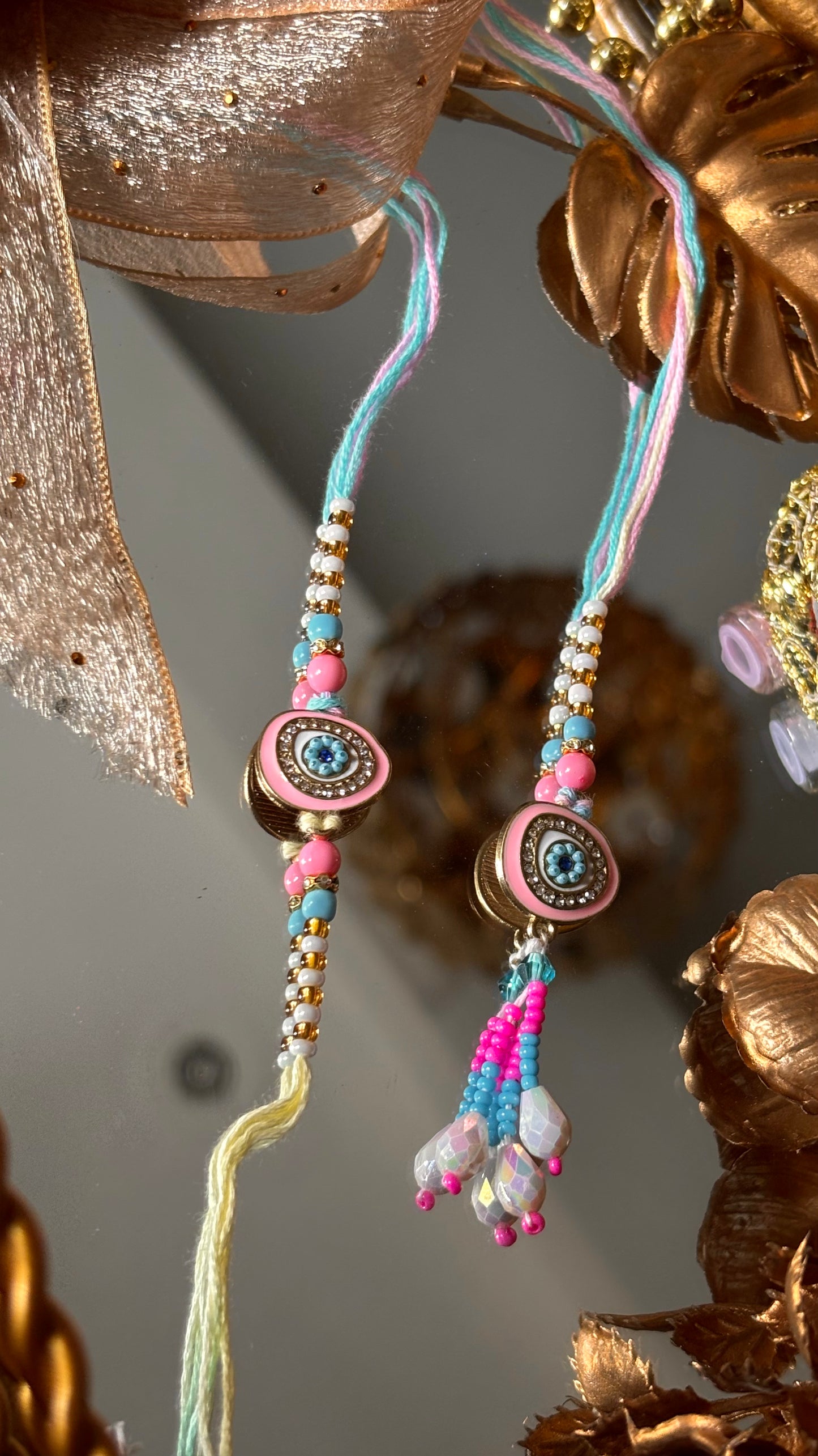 Evil eye pastel colour bhaiya bhabi lumba rakhi ( shipping will be extra )