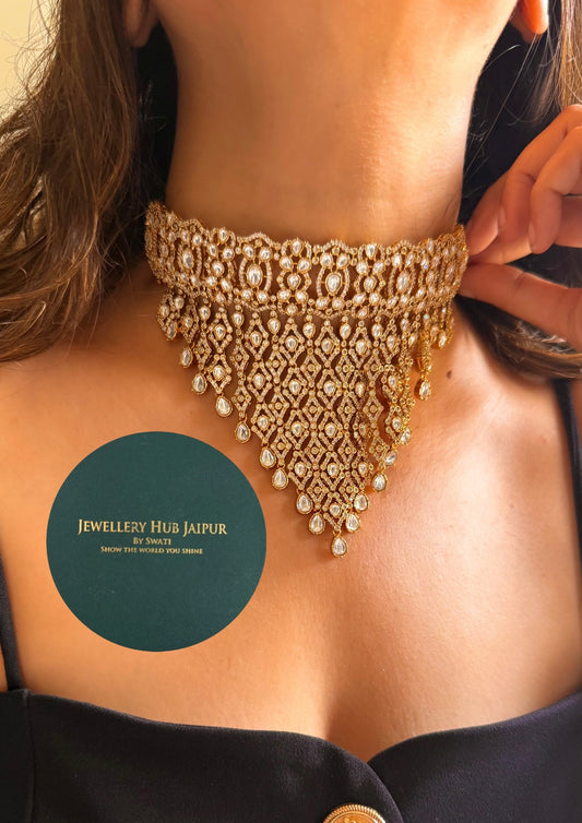 Moissanite uncut polki jhalar choker set