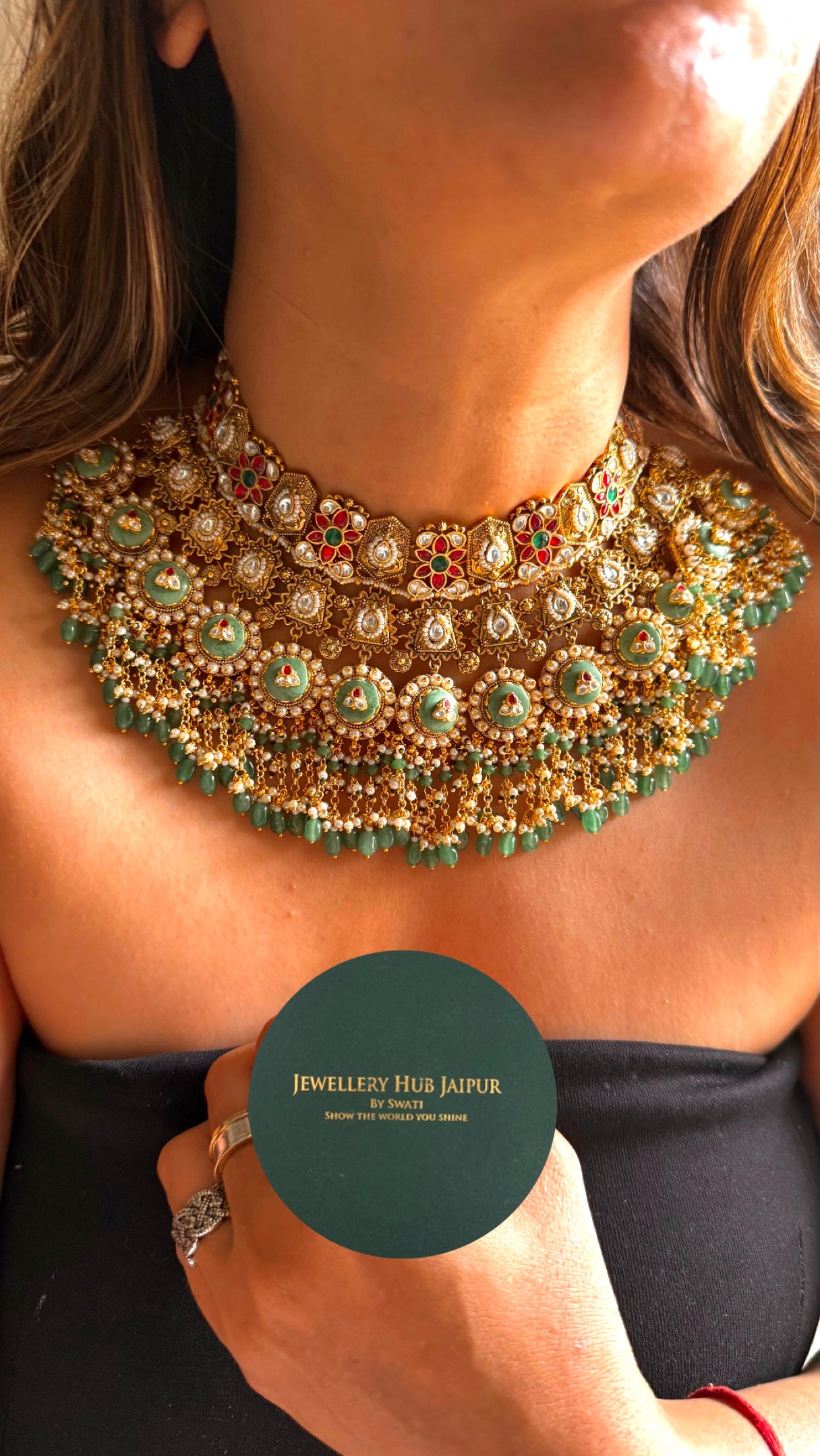 Heritage bridal asis ruby & emerald inlay Necklace