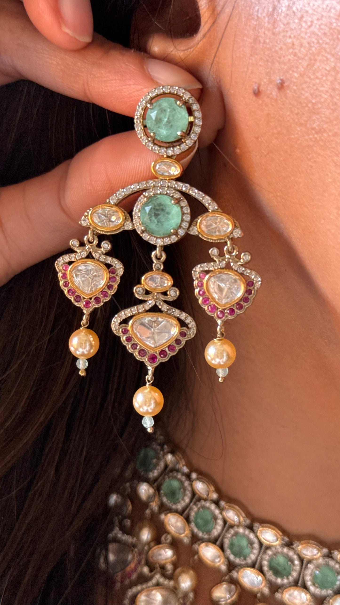 Mint & Rani pink ruby with moissanite Necklace