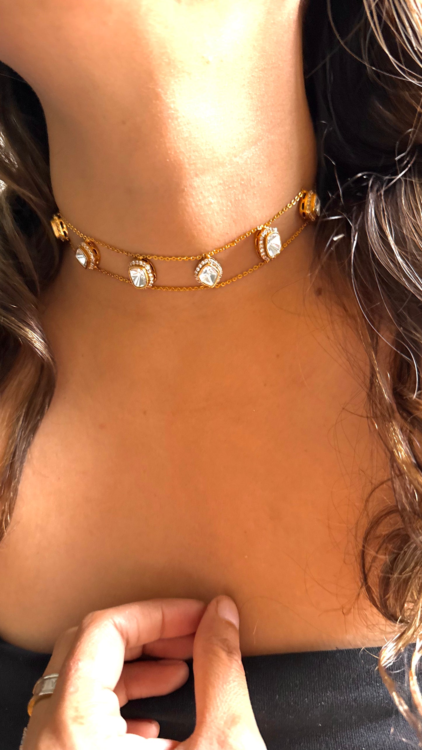 Minimalist single polki necklace