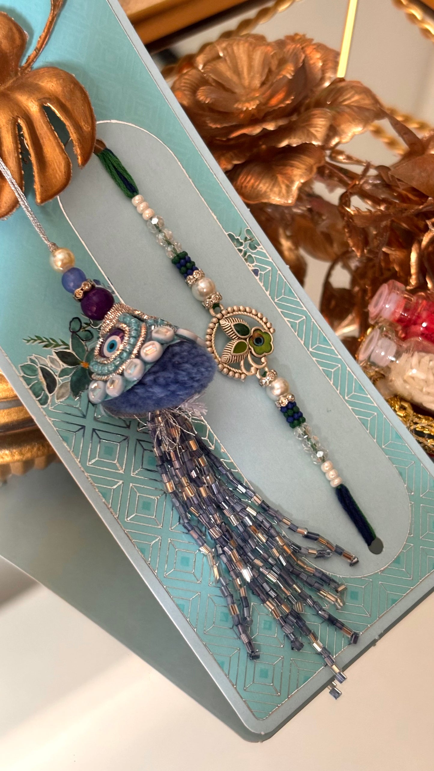 Evil eye lumba with morpankh couple rakhi Rakhi ( shipping will be extra )