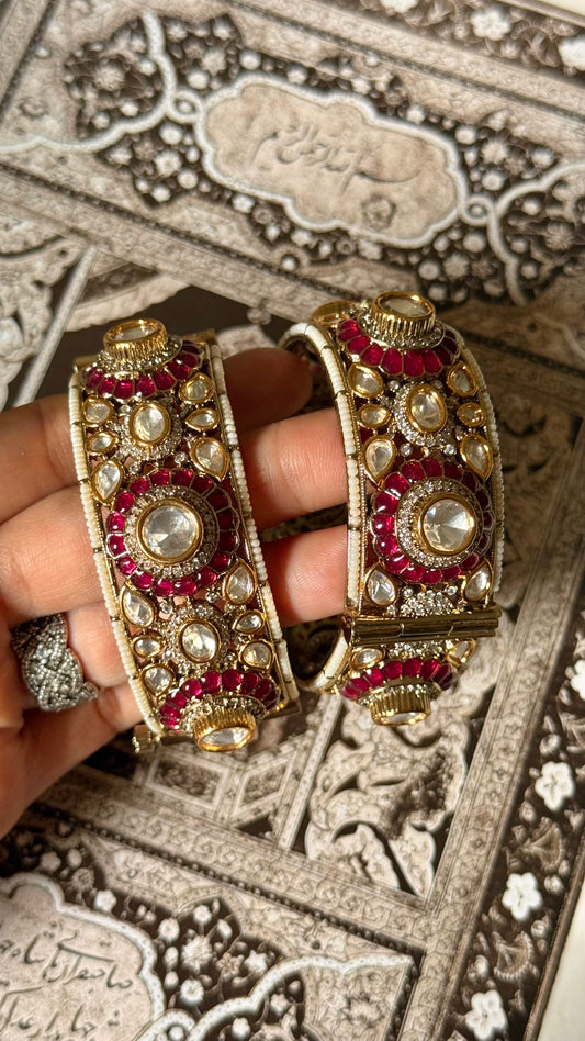 Rani pink floral moissanite polki openable bangle
