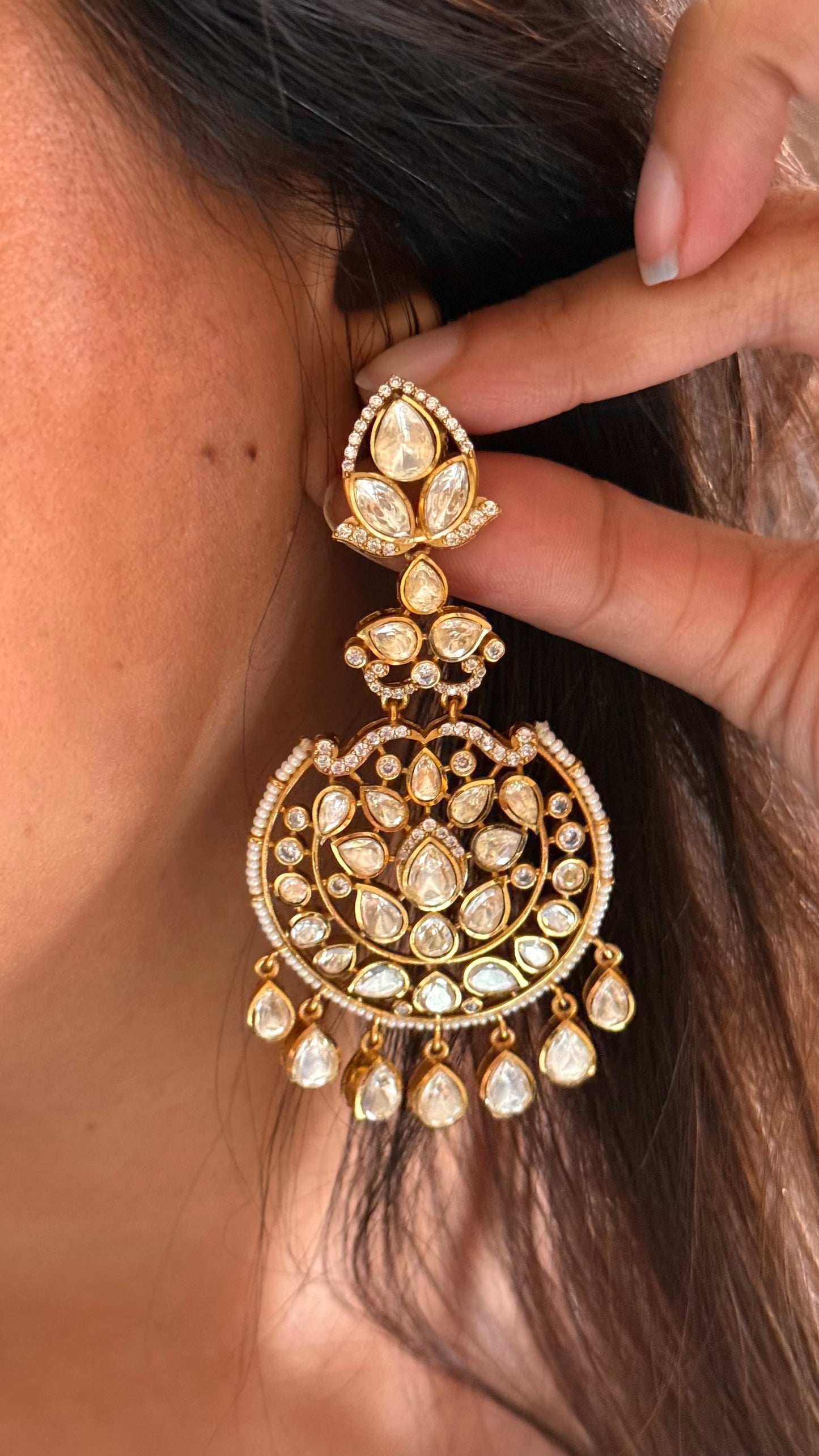 Real Moissanite peeli polki Earrings